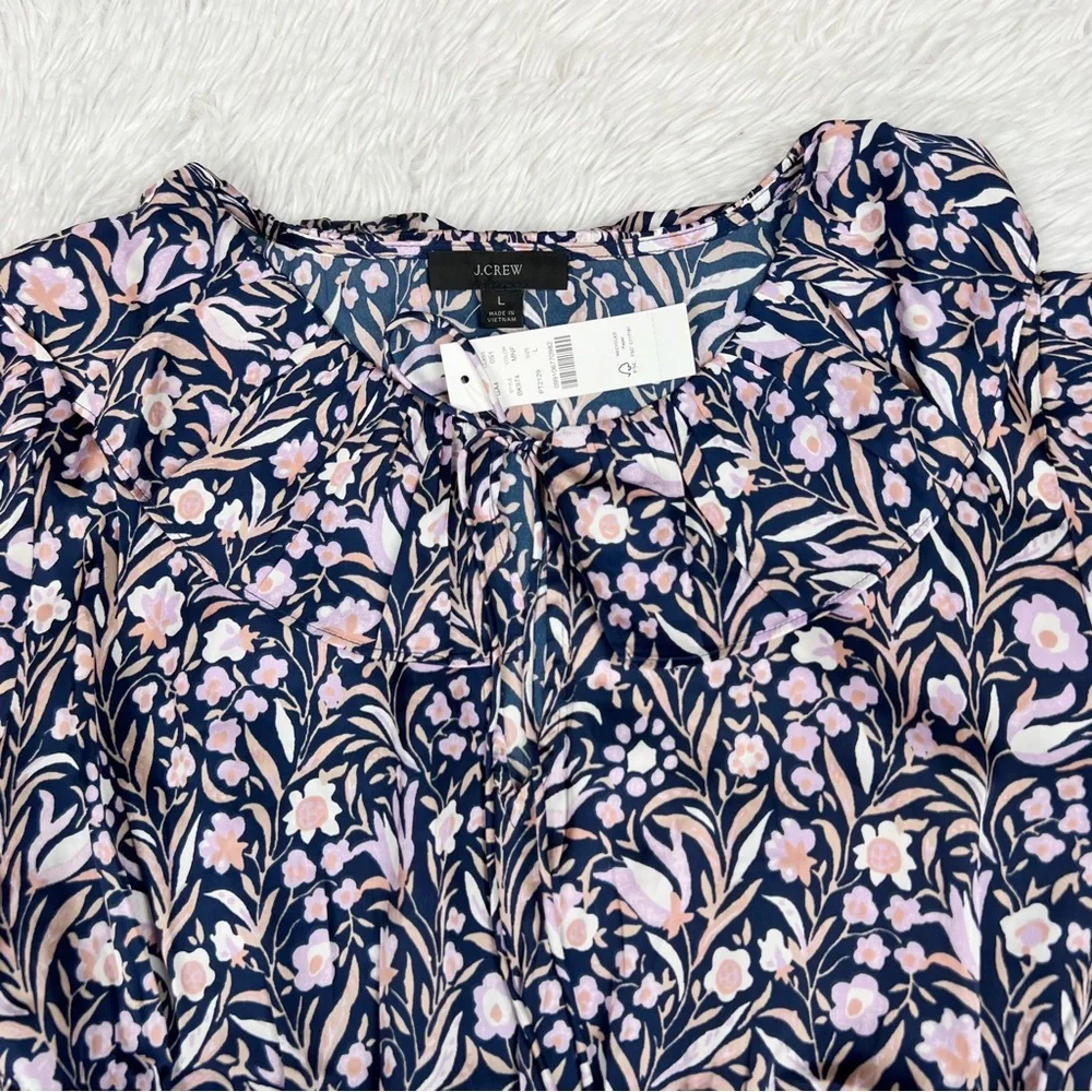 J Crew long‎ sleeve ruffle V-neck mini dress in floral fields smocked waist